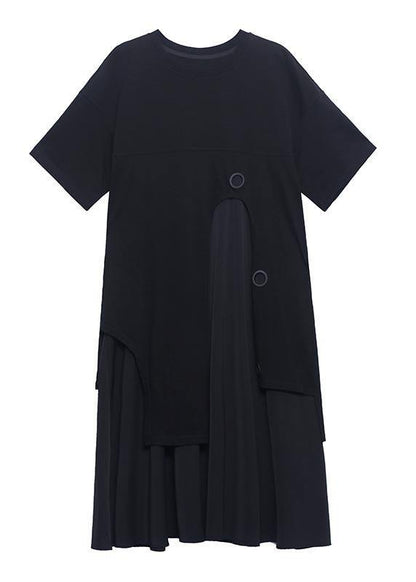 Loose Black Patchwork Asymmetrical Design Robe Dresses Summer