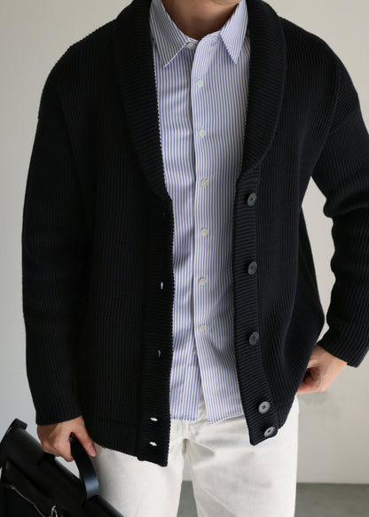 Loose Black Peter Pan Collar Button Knitted Cotton Cardigans Winter
