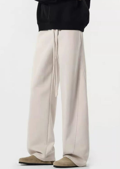 Loose Black Pockets Warm Fleece Pants Elastic Waist Spring