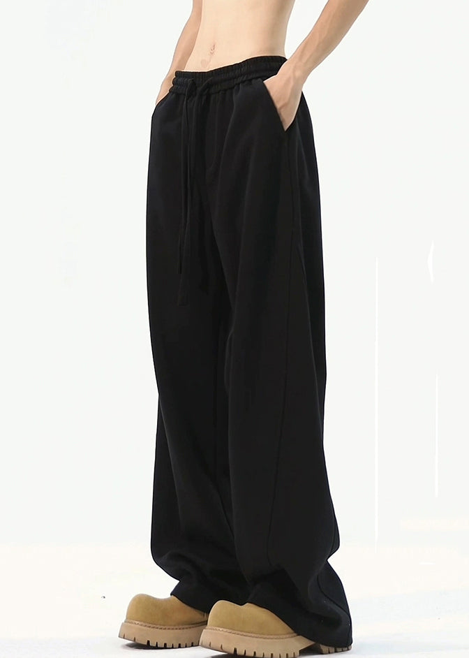 Loose Black Pockets Warm Fleece Pants Elastic Waist Spring