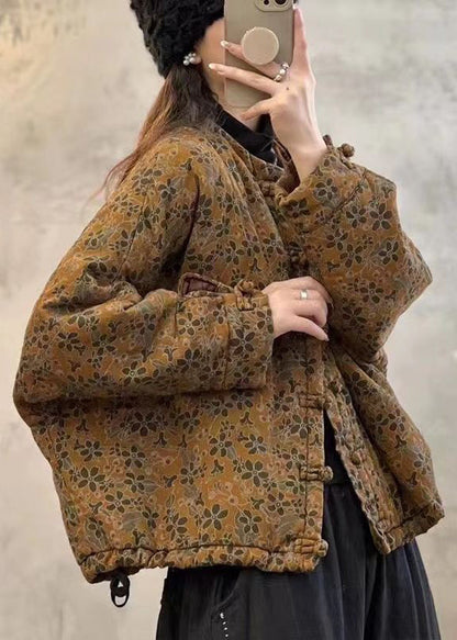 Loose Black Print Chinese Button Drawstring Fine Cotton Coats Batwing Sleeve