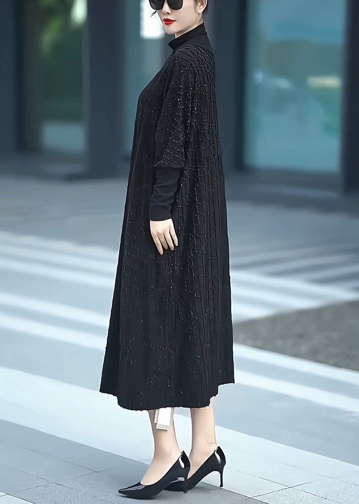 Loose Black Turtleneck Cashmere Maxi Dresses Batwing Sleeve