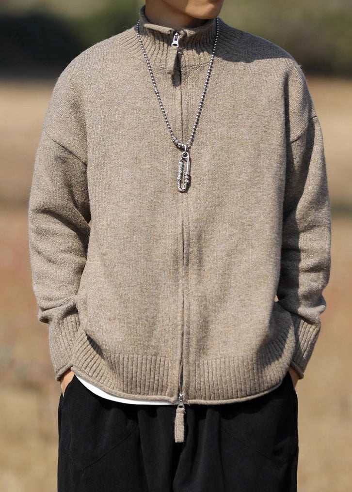 Loose Black Zip Up Patchwork Knit Coats Spring