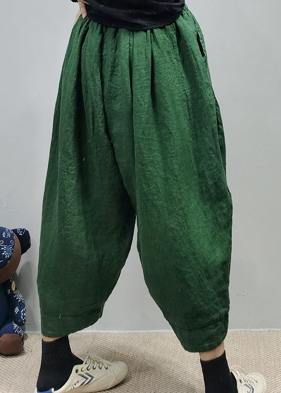 Loose Black Elastic Waist Linen Harem Pants Spring