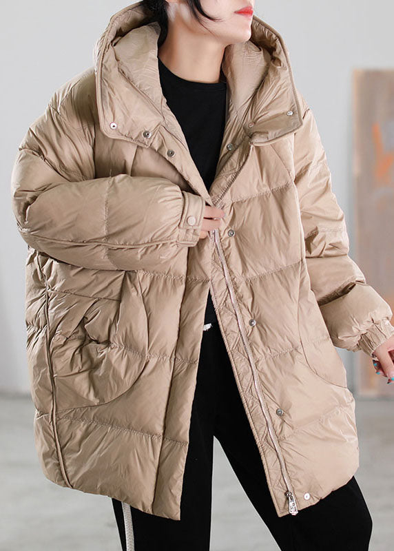 Loose Black Wrinkled Pockets Drawstring Duck Down Down Jacket Winter