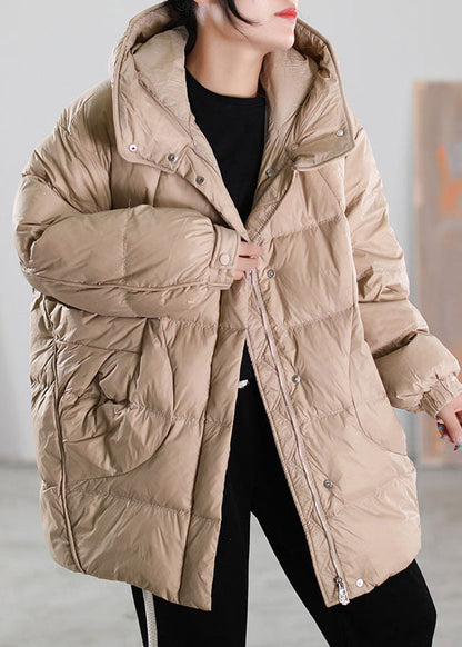 Loose Black Wrinkled Pockets Drawstring Duck Down Down Jacket Winter