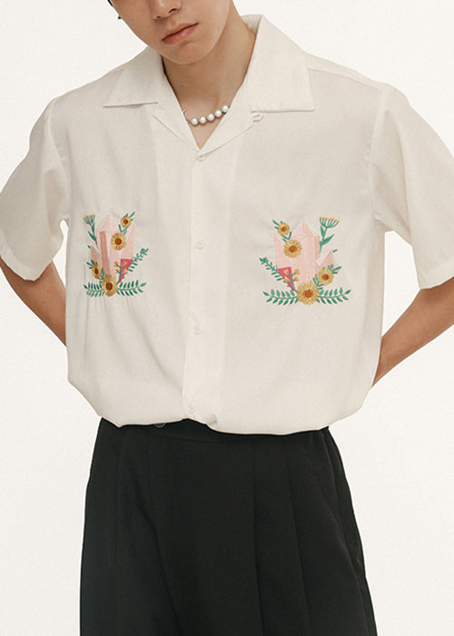 Loose Blackish Green Embroideried Button Cotton Shirts Summer