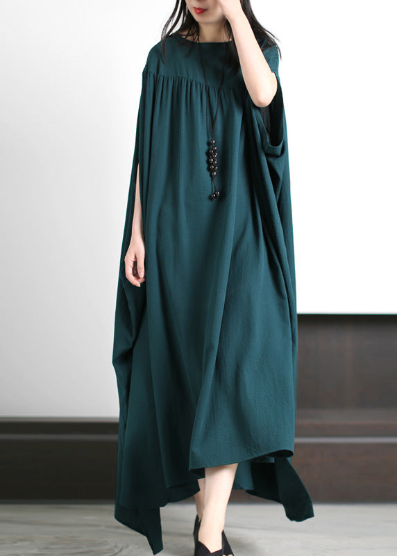 Loose Blackish Green O-neck Low High Design Maxi Dresses Spring
