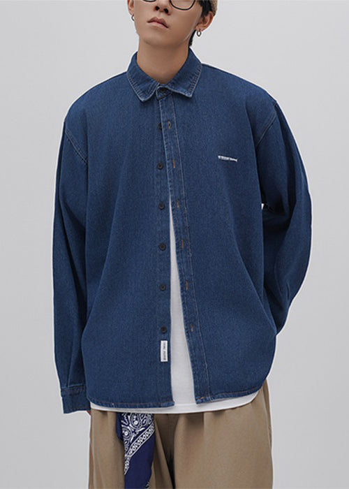 Loose Blue Peter Pan Collar Button Oversized Denim Shirts Spring