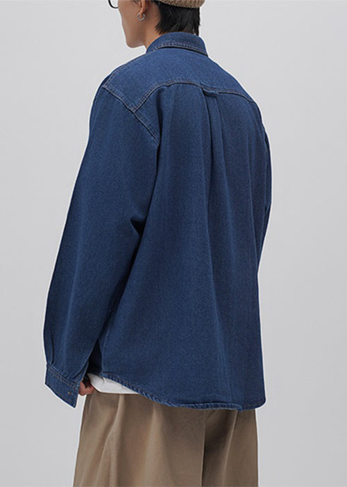 Loose Blue Peter Pan Collar Button Oversized Denim Shirts Spring
