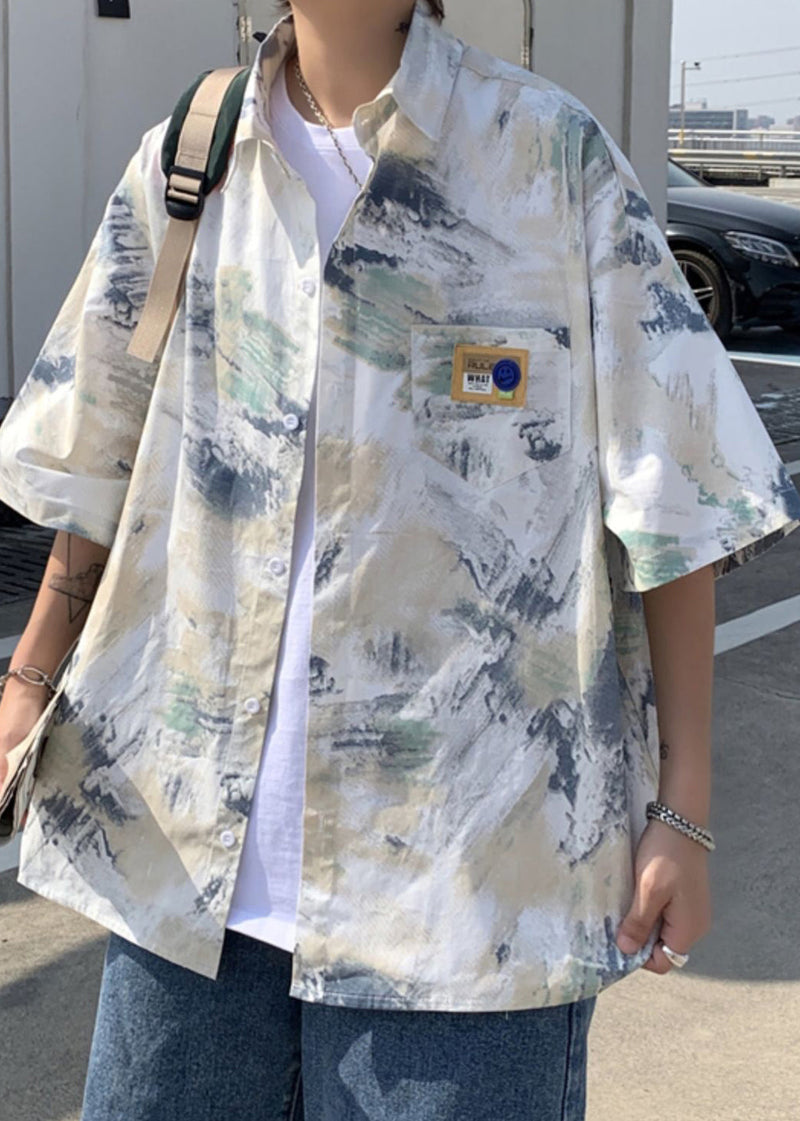 Loose Blue Peter Pan Collar Tie Dye Ice Silk Shirts Summer