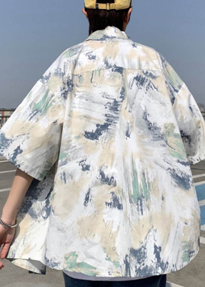Loose Blue Peter Pan Collar Tie Dye Ice Silk Shirts Summer