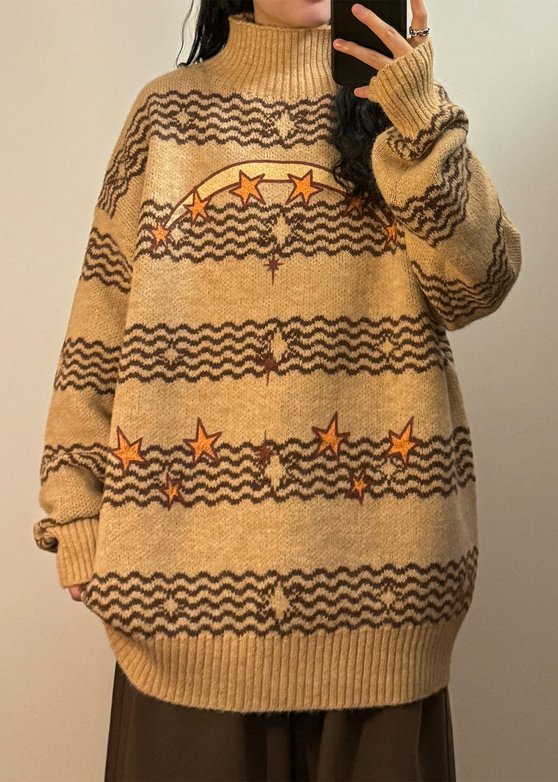 Loose Blue Striped Stars Knit Sweaters Winter