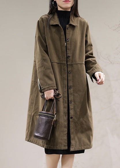 Loose Brown Peter Pan Collar Button Warm Fleece Coats Long Sleeve