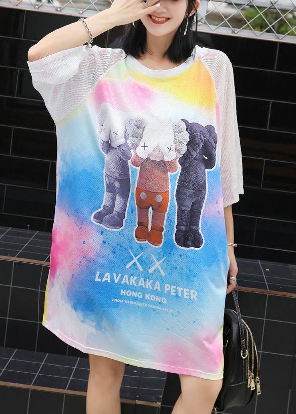 Loose Cartoon Print Blended Tunics for Short Sleeve Loose Summer Dress