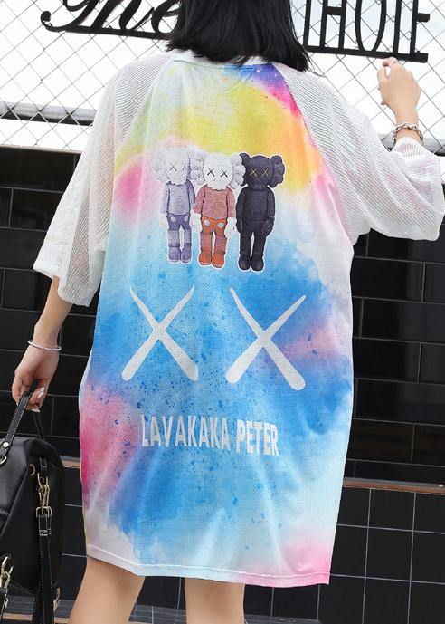 Loose Cartoon Print Blended Tunics for Short Sleeve Loose Summer Dress