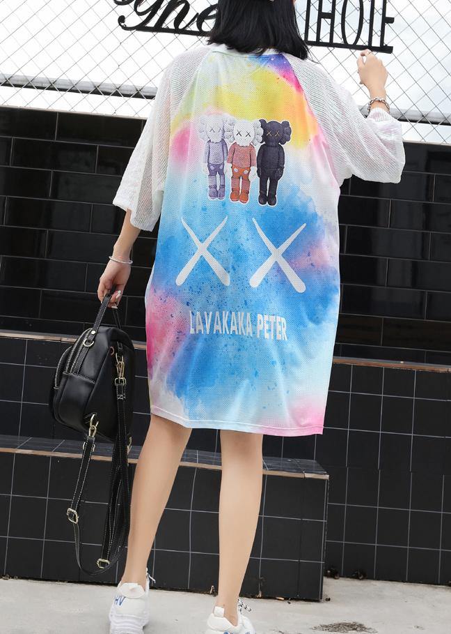 Loose Cartoon Print Blended Tunics for Short Sleeve Loose Summer Dress