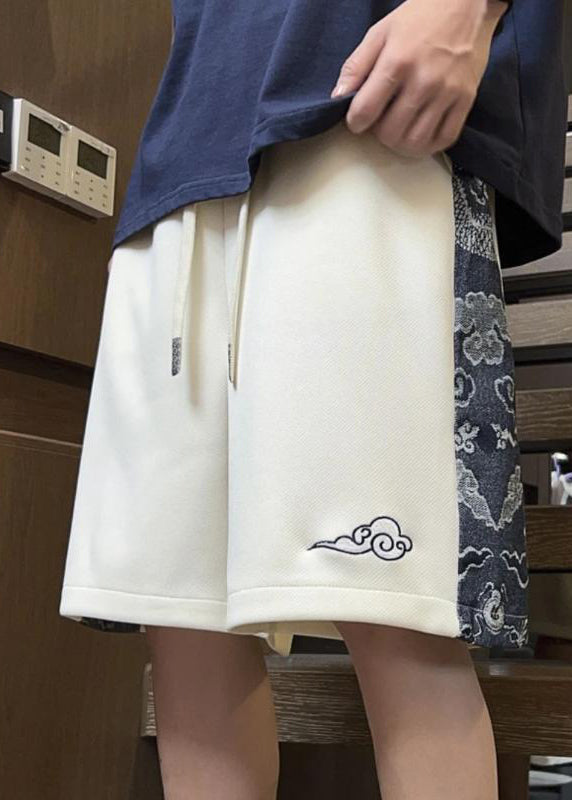 Loose Chinese Style Apricot Print Cotton Beach Shorts Summer