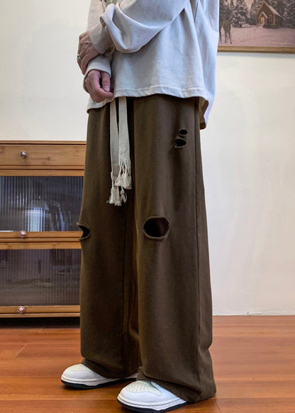 Loose Coffee Hole Elastic Waist Cotton Pants Spring