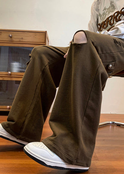 Loose Coffee Hole Elastic Waist Cotton Pants Spring