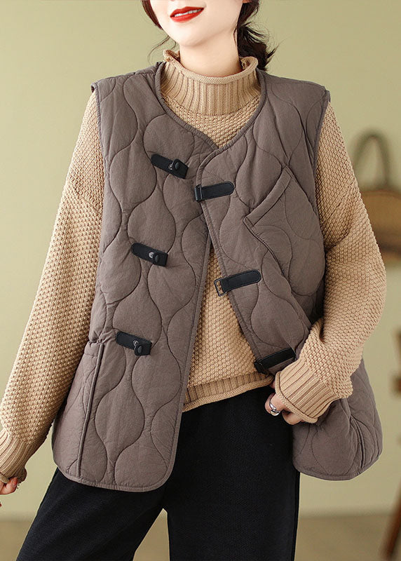 Loose Coffee O-neck Button Pockets Parka Winter