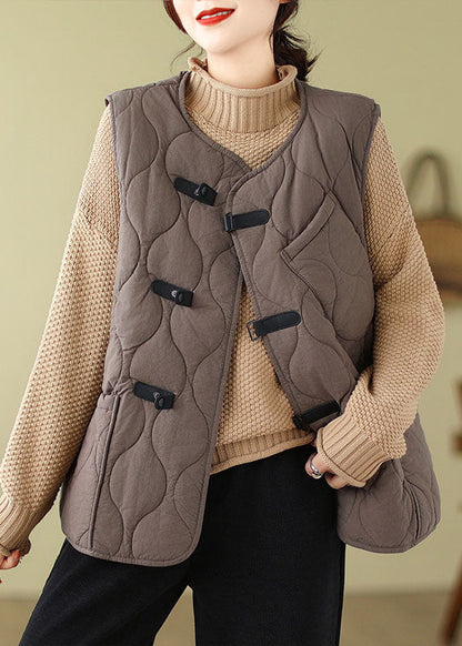 Loose Coffee O-neck Button Pockets Parka Winter
