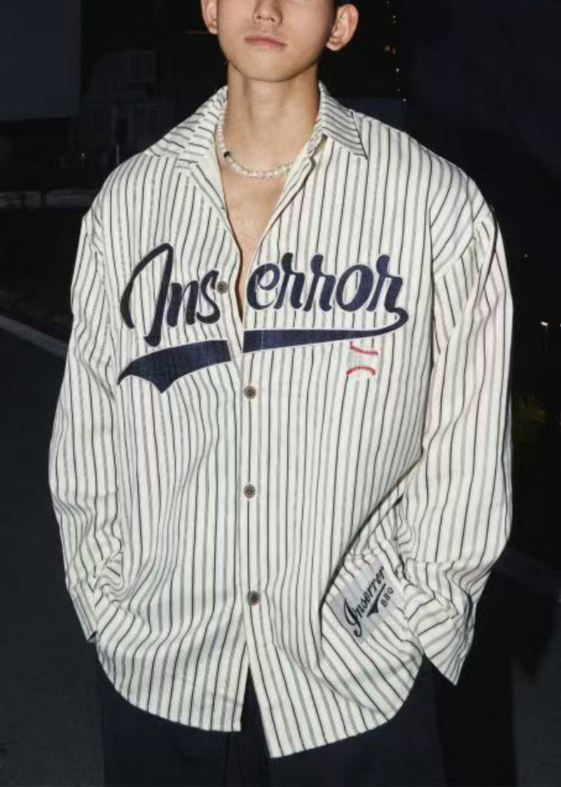 Loose Coffee Striped Letter Cotton Shirts Spring