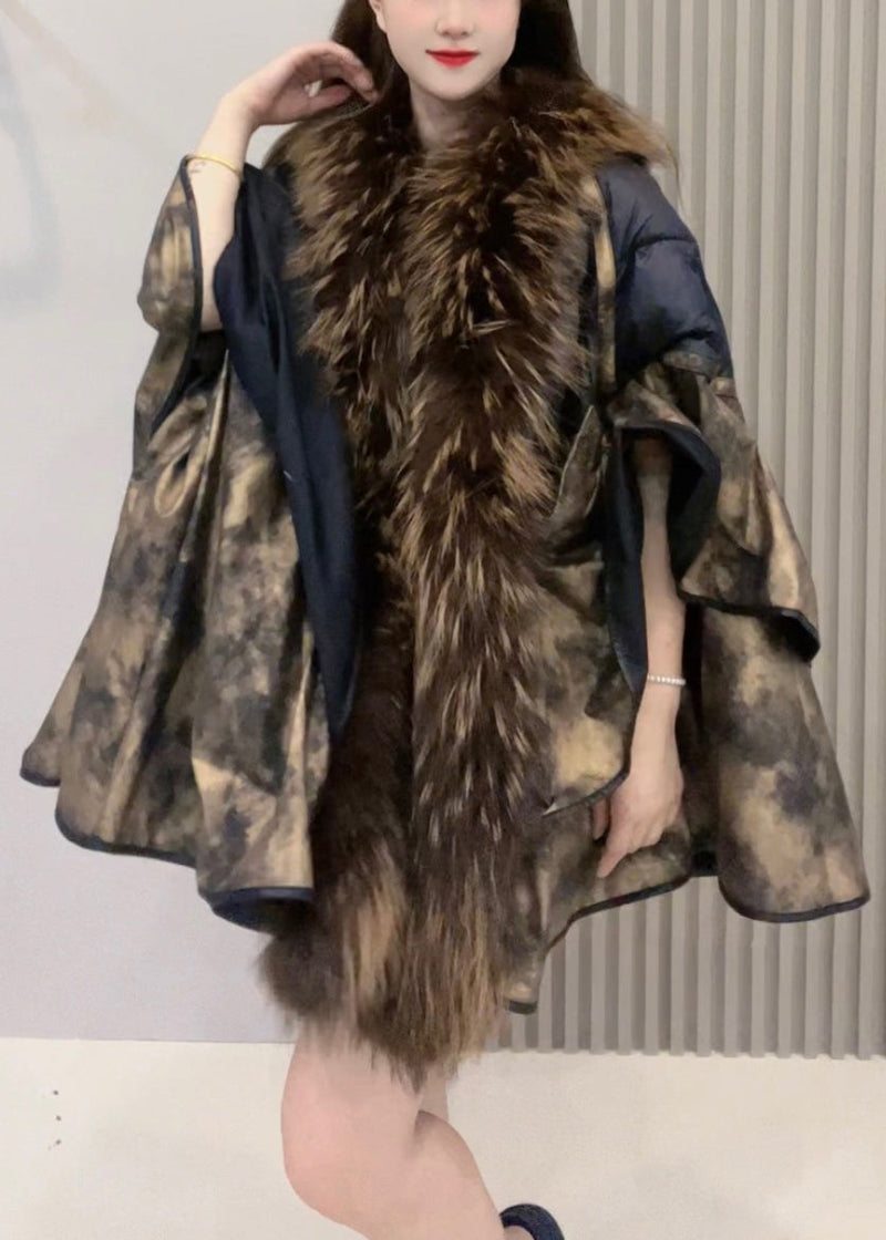Loose Colorblock Fur Collar Duck Down Patchwork Leather and Fur Coats Winter