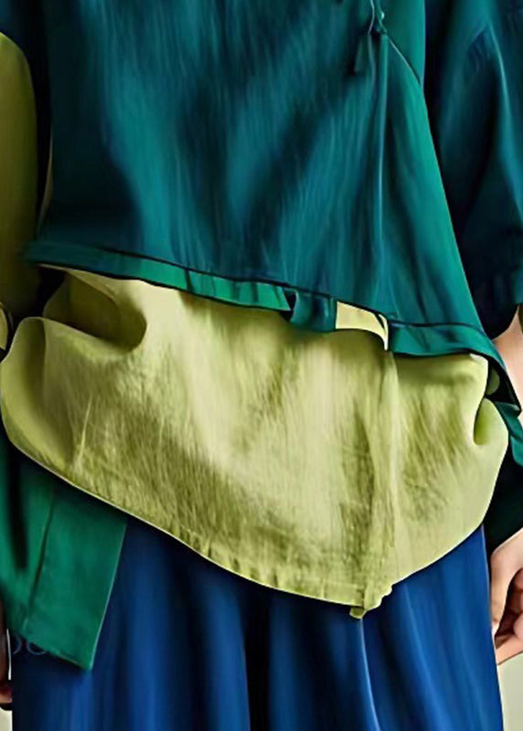 Loose Colorblock O-neck Patchwork Button Top Half Sleeve