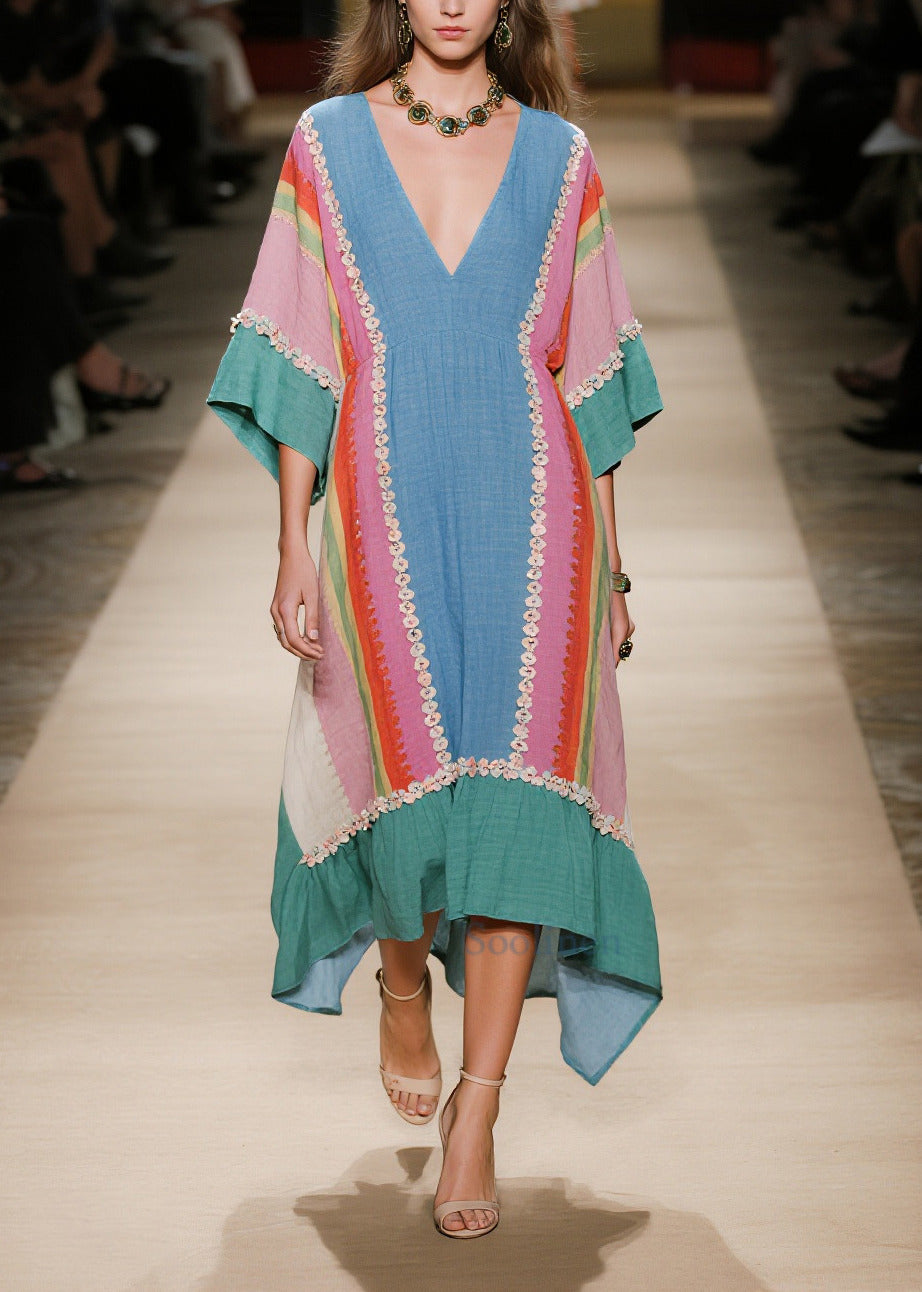 Loose Colorblock Oversized Cotton Long Dress Summer