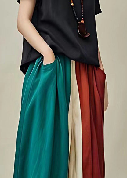Loose Colorblock Pockets Elastic Waist Lantern Pants Summer