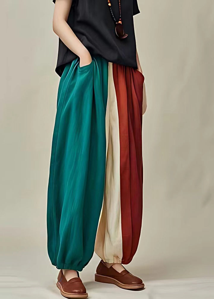 Loose Colorblock Pockets Elastic Waist Lantern Pants Summer