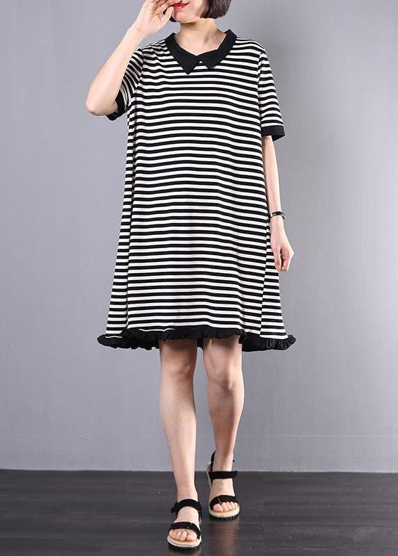 Loose Cotton Clothes Fun Striped Cotton A-line Spliced Dress