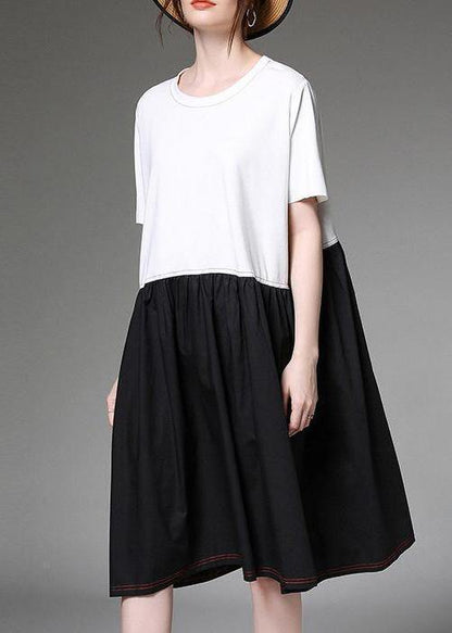 Loose Cotton Outfit Summer Color Block Dress