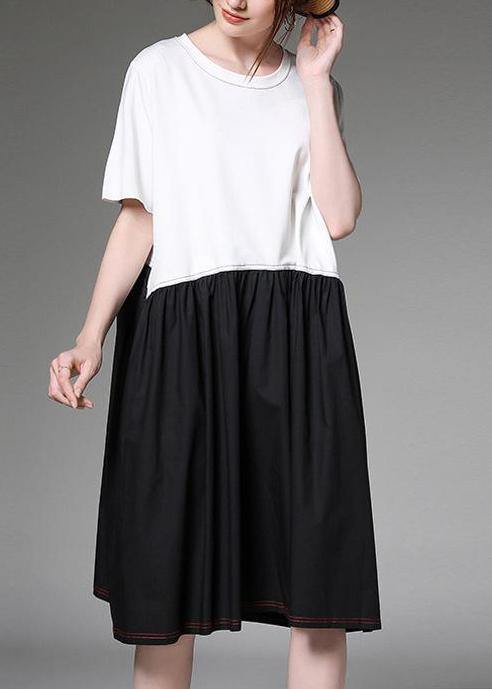 Loose Cotton Outfit Summer Color Block Dress