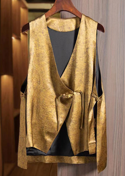 Loose White Lotus Asymmetrical Button Silk Waistcoat Sleeveless