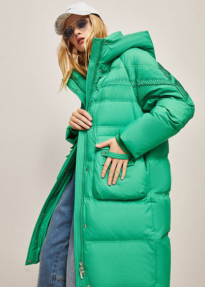 Loose Green Hooded Wrinkled Silk Cotton Blend Coat Winter