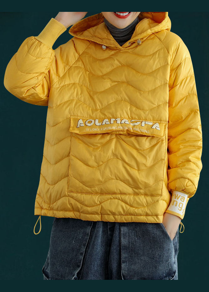 Loose Green Hooded Drawstring Duck Down Sweatshirt Winter Down Coat