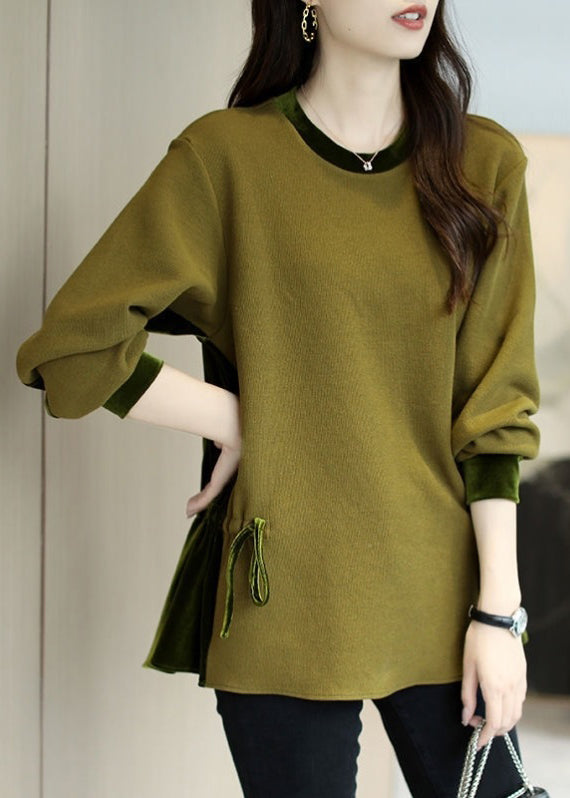 Loose Purple O-neck Patchwork Drawstring Sweatshirts Top Long Sleeve