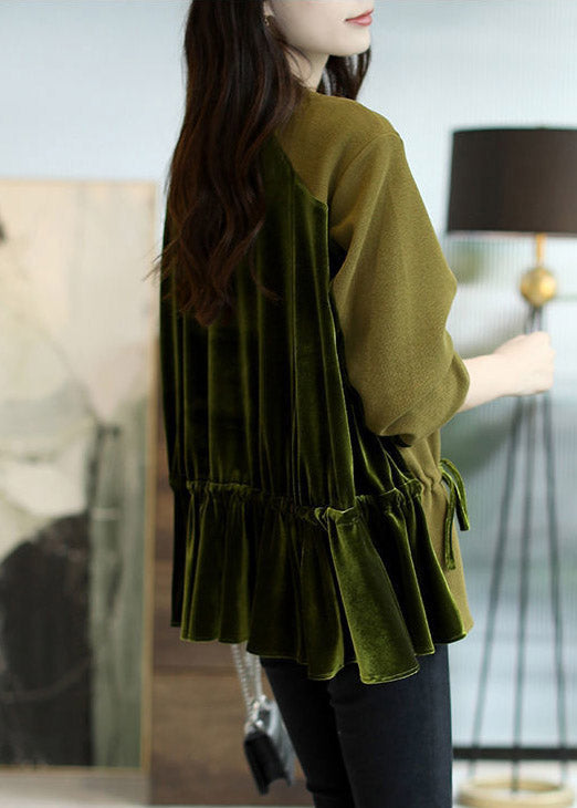 Loose Blue O-neck Patchwork Drawstring Sweatshirts Top Long Sleeve