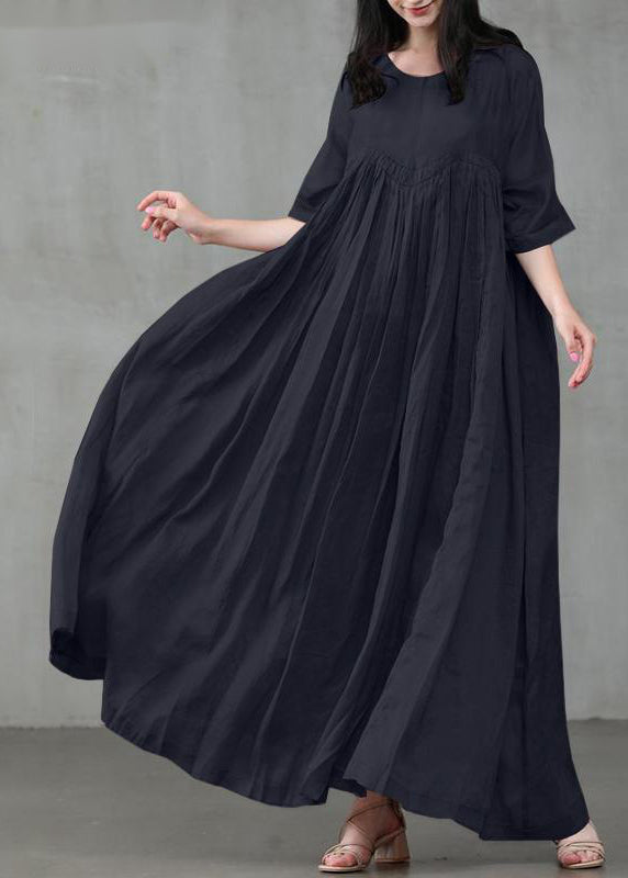 Loose Green Patchwork Wrinkled Cotton Blend Maxi Dress Short Sleeve