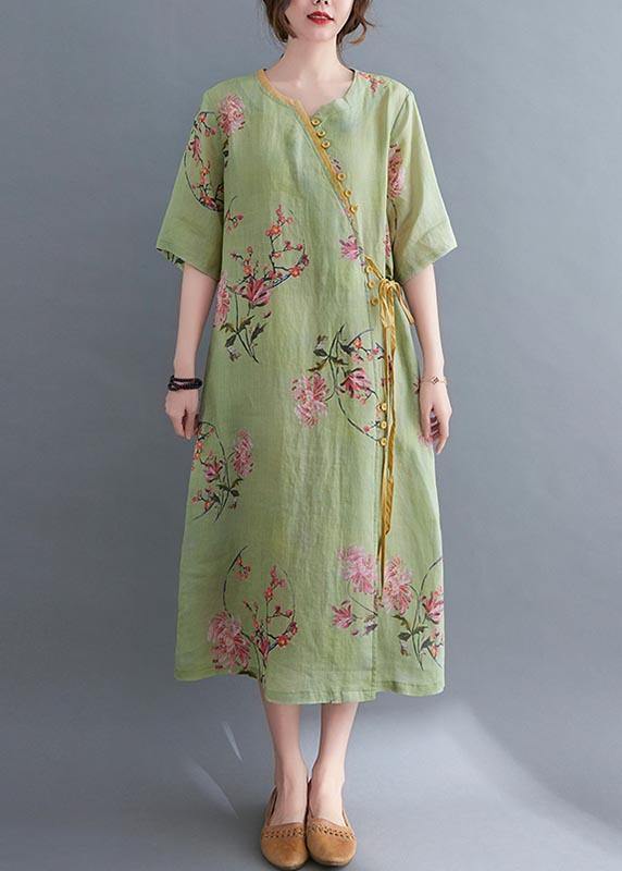 Loose Yellow Geometry Button Maxi Summer Chiffon Dress