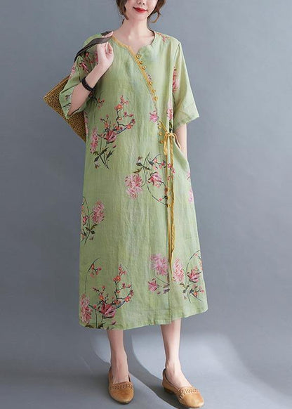 Loose Yellow Geometry Button Maxi Summer Chiffon Dress