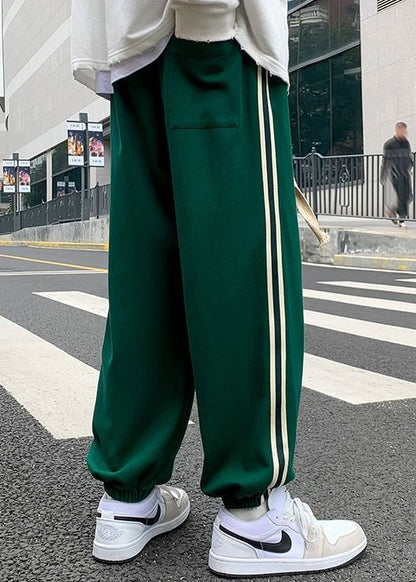 Loose Green Print Elastic Waist Cotton Pants Spring