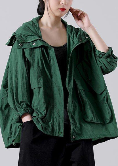 Loose Green Zippered Upf 50+ Coat Jacket Hooded Coat Summer