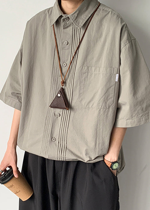 Loose Grey Button Button Cotton Shirt Half Sleeve