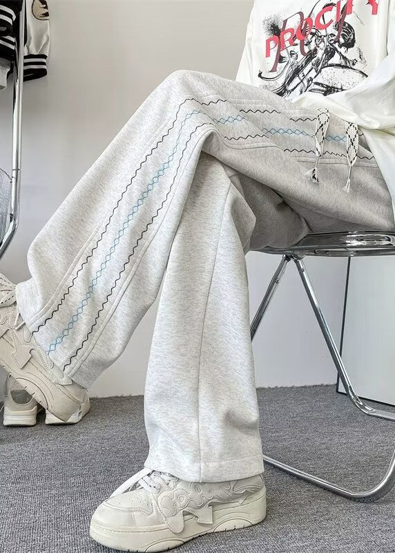 Loose Grey Pockets Elastic Waist Cotton Pants Spring