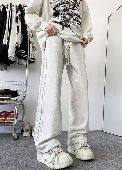 Loose Grey Pockets Elastic Waist Cotton Pants Spring