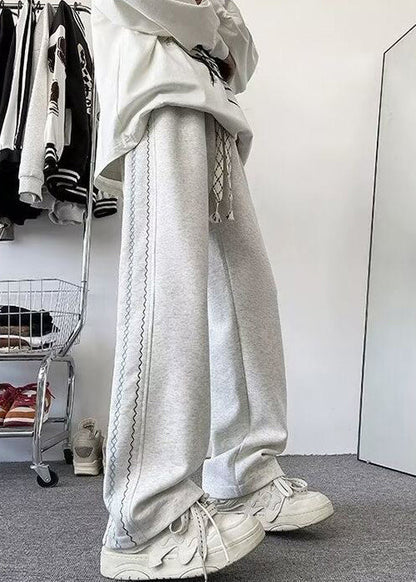 Loose Grey Pockets Elastic Waist Cotton Pants Spring