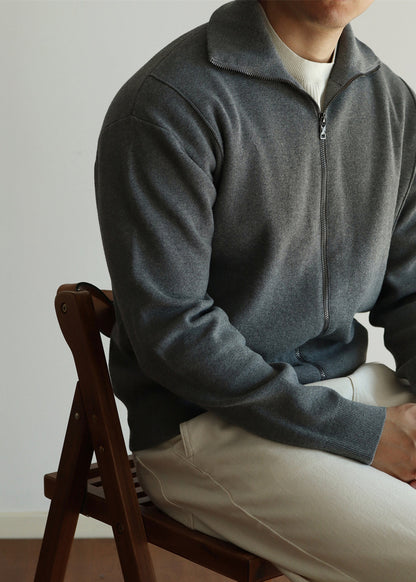 Loose Grey Stand Collar Zip Up Knit Coat Fall